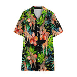 Black Tropical Giraffe Pattern Print Cotton Hawaiian Shirt