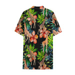 Black Tropical Giraffe Pattern Print Cotton Hawaiian Shirt