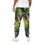 Black Tropical Giraffe Pattern Print Cotton Pants