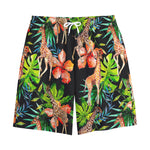 Black Tropical Giraffe Pattern Print Cotton Shorts