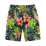 Black Tropical Giraffe Pattern Print Cotton Shorts