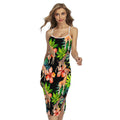 Black Tropical Giraffe Pattern Print Cross Back Cami Dress