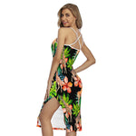 Black Tropical Giraffe Pattern Print Cross Back Cami Dress