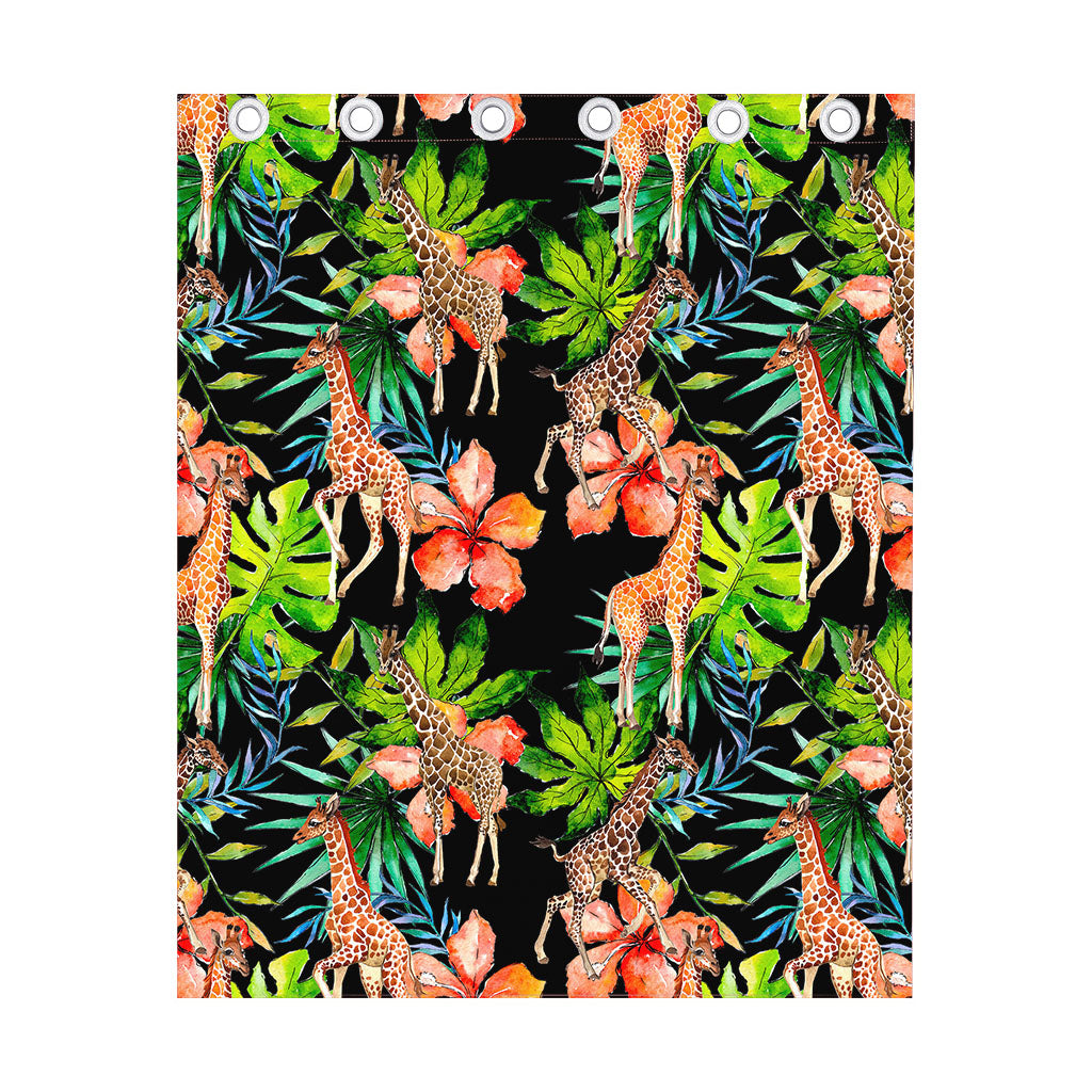 Black Tropical Giraffe Pattern Print Curtain
