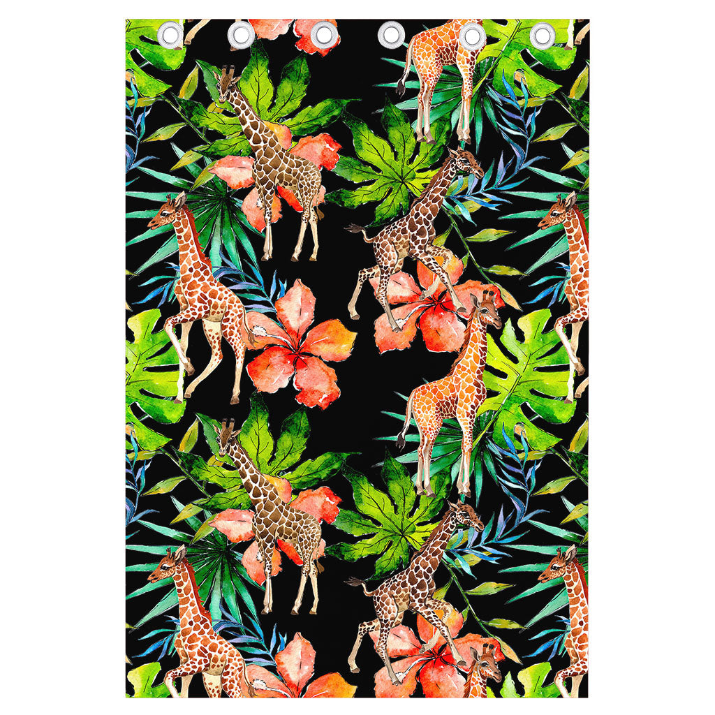 Black Tropical Giraffe Pattern Print Curtain