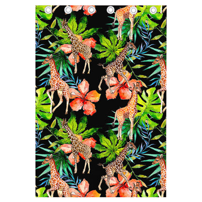 Black Tropical Giraffe Pattern Print Curtain