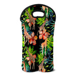 Black Tropical Giraffe Pattern Print Double Neoprene Wine Tote