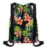 Black Tropical Giraffe Pattern Print Drawstring Backpack