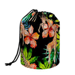 Black Tropical Giraffe Pattern Print Drawstring Makeup Bag