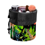Black Tropical Giraffe Pattern Print Drawstring Makeup Bag
