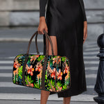 Black Tropical Giraffe Pattern Print Duffle Bag