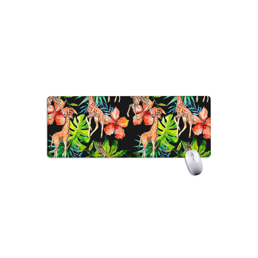 Black Tropical Giraffe Pattern Print Extended Mouse Pad