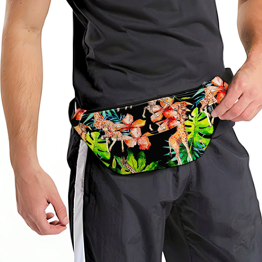 Black Tropical Giraffe Pattern Print Fanny Pack