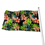 Black Tropical Giraffe Pattern Print Flag
