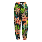 Black Tropical Giraffe Pattern Print Fleece Lined Knit Pants