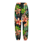 Black Tropical Giraffe Pattern Print Fleece Lined Knit Pants