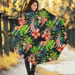 Black Tropical Giraffe Pattern Print Foldable Umbrella