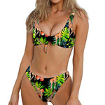 Black Tropical Giraffe Pattern Print Front Bow Tie Bikini