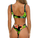 Black Tropical Giraffe Pattern Print Front Bow Tie Bikini