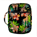 Black Tropical Giraffe Pattern Print Front Pocket Bible Bag