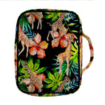 Black Tropical Giraffe Pattern Print Front Pocket Bible Bag
