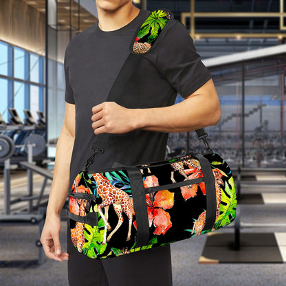 Black Tropical Giraffe Pattern Print Gym Bag