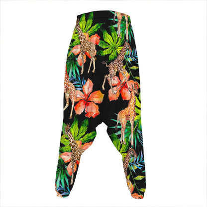 Black Tropical Giraffe Pattern Print Hammer Pants