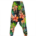 Black Tropical Giraffe Pattern Print Hammer Pants