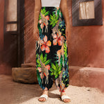 Black Tropical Giraffe Pattern Print Harem Pants