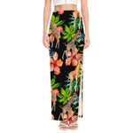 Black Tropical Giraffe Pattern Print High Slit Maxi Skirt