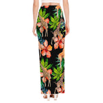 Black Tropical Giraffe Pattern Print High Slit Maxi Skirt