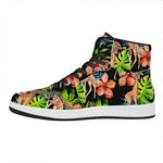 Black Tropical Giraffe Pattern Print High Top Leather Sneakers