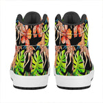 Black Tropical Giraffe Pattern Print High Top Leather Sneakers