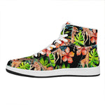 Black Tropical Giraffe Pattern Print High Top Leather Sneakers