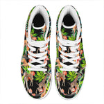 Black Tropical Giraffe Pattern Print High Top Leather Sneakers