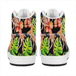 Black Tropical Giraffe Pattern Print High Top Leather Sneakers