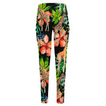 Black Tropical Giraffe Pattern Print High-Waisted Pocket Leggings