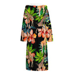 Black Tropical Giraffe Pattern Print Hooded Bathrobe