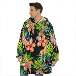 Black Tropical Giraffe Pattern Print Hoodie Blanket
