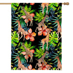 Black Tropical Giraffe Pattern Print House Flag
