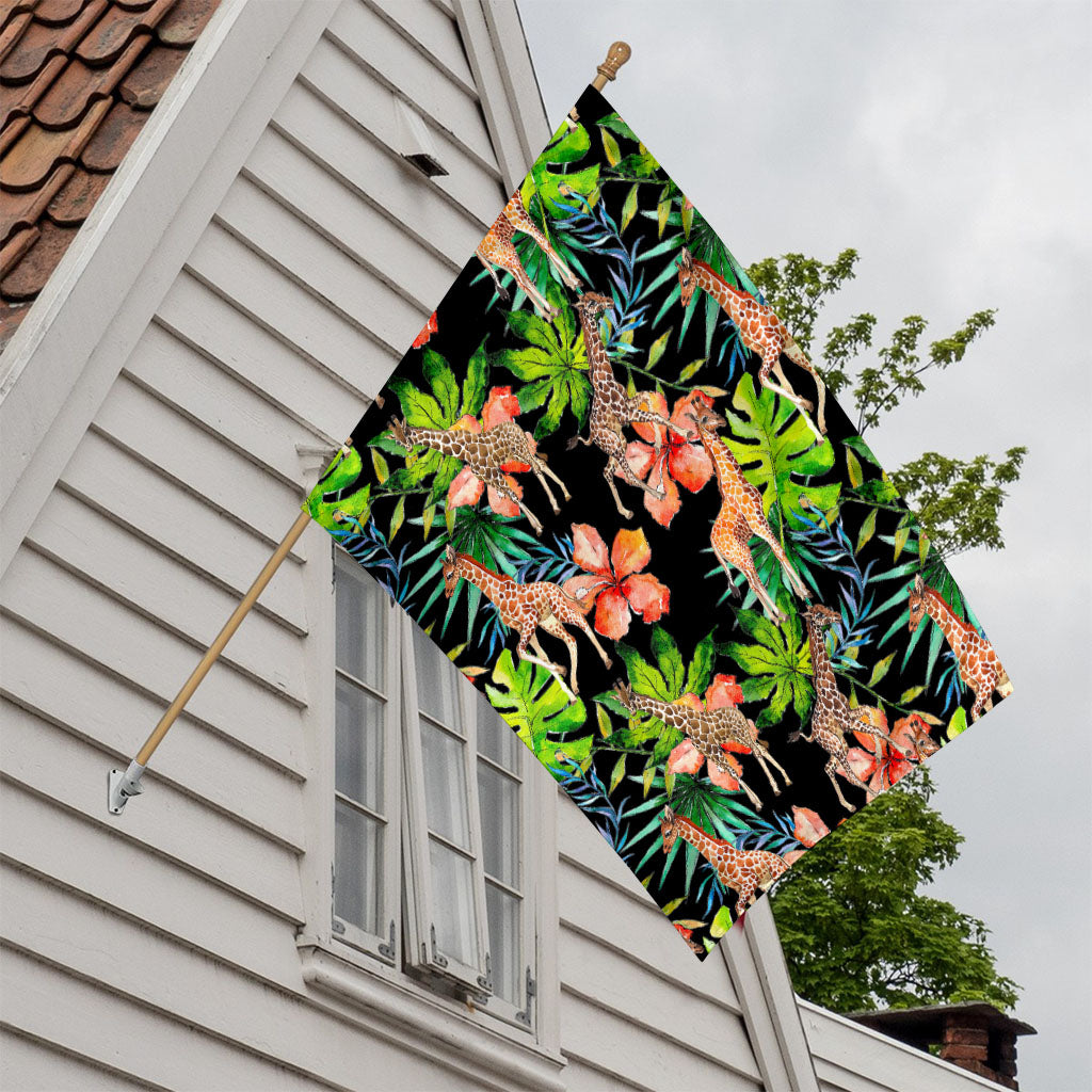 Black Tropical Giraffe Pattern Print House Flag