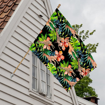 Black Tropical Giraffe Pattern Print House Flag
