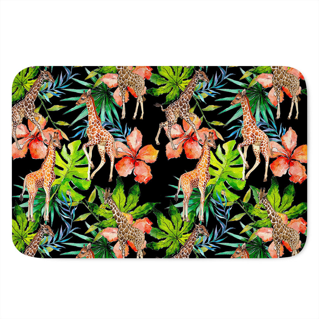 Black Tropical Giraffe Pattern Print Indoor Door Mat