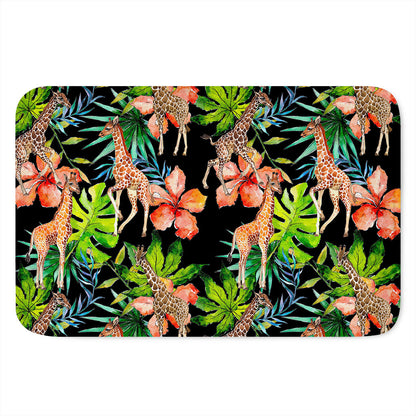 Black Tropical Giraffe Pattern Print Indoor Door Mat