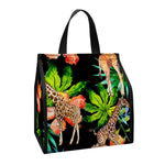 Black Tropical Giraffe Pattern Print Insulated Lunch Tote