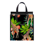 Black Tropical Giraffe Pattern Print Insulated Lunch Tote