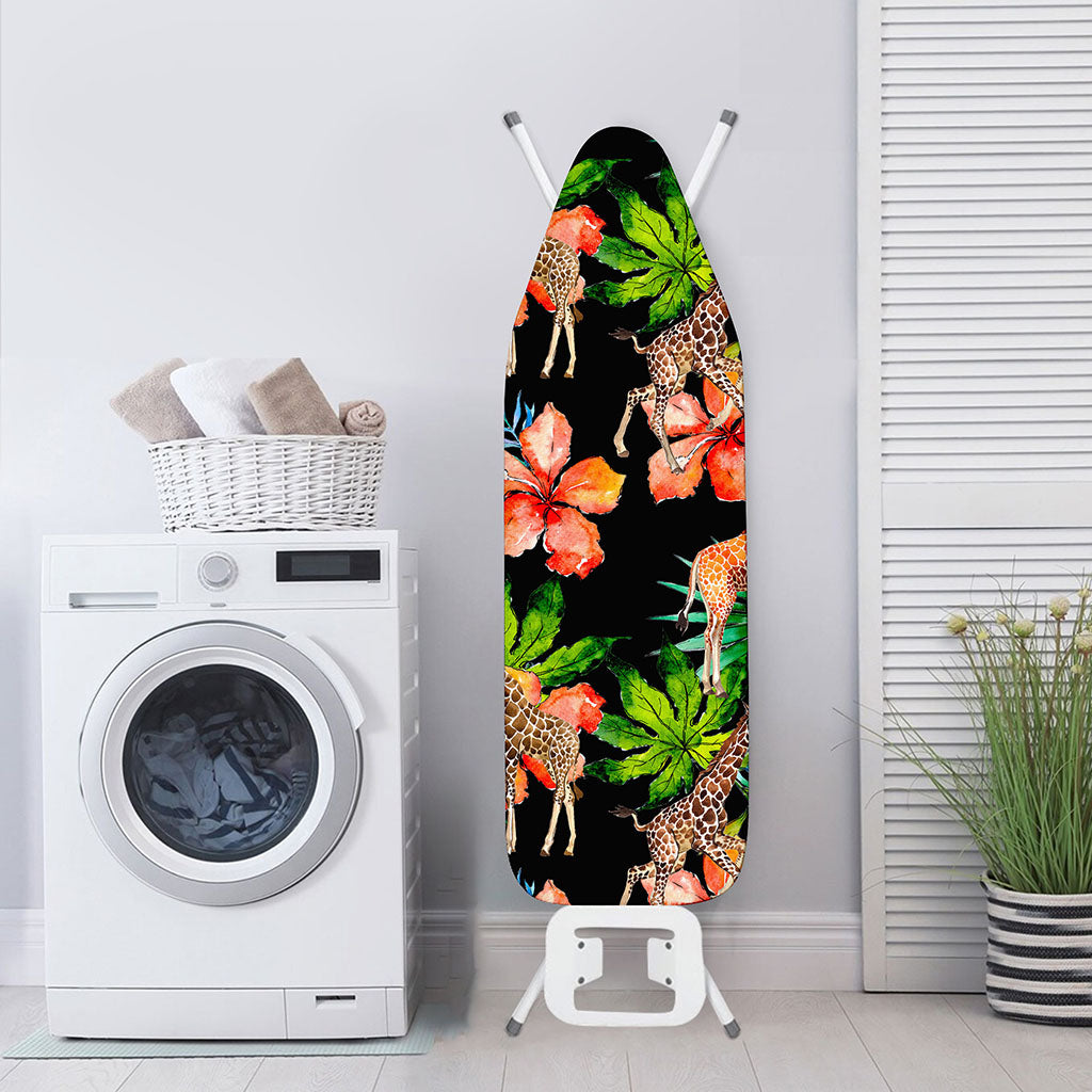 Black Tropical Giraffe Pattern Print Ironing Board Cover