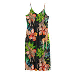Black Tropical Giraffe Pattern Print Jersey Midi Cami Dress
