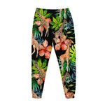 Black Tropical Giraffe Pattern Print Jogger Pants