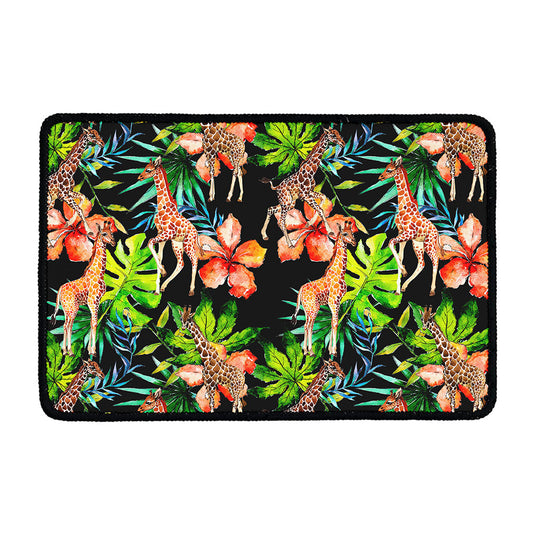Black Tropical Giraffe Pattern Print Kitchen Mat